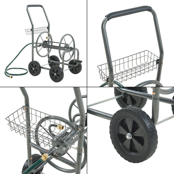 Slangwagen met handmatige haspel voor tuinslang max. 65m staal grijs pro.tec
