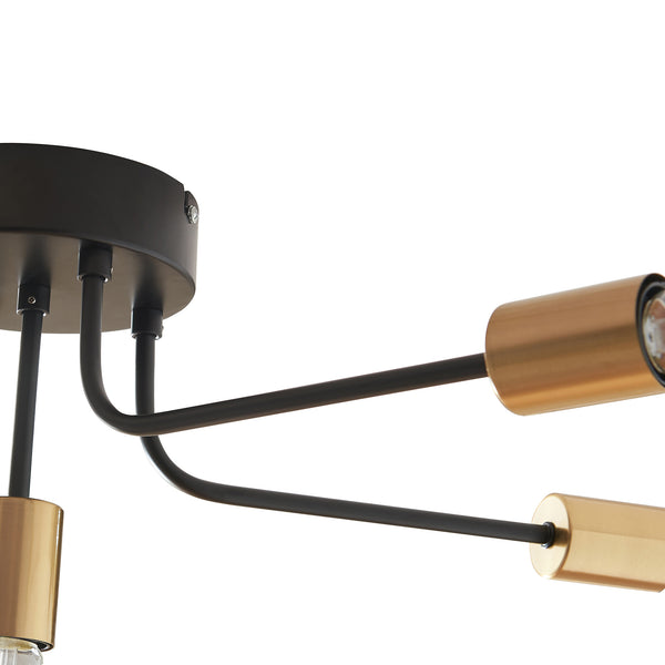 Plafondlamp Benfleet 5-lichts 5xE27 zwart en messing lux.pro