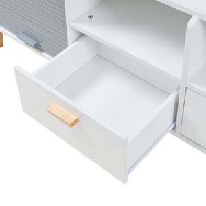 Meuble TV Kvaefjord 160 x 40 x 52 cm blanc gris naturel [en.casa]