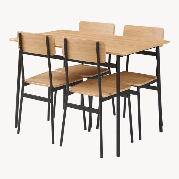 Eetkamerset Pollenev 5-delig eikenkleurig en zwart [en.casa]