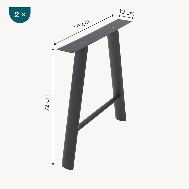 Croquis coté Lot de 2 pieds de table Hullem acier 72 x 70 x 10 cm noir [en.casa]