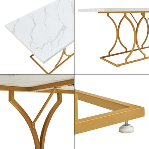 Table à manger Figa pour 6 personnes effet marbre blanc / doré [en.casa] 