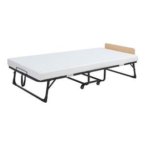 Lit pliant avec matelas en mousse froide Lustendi 90 x 200 cm noir effet chêne [en.casa]