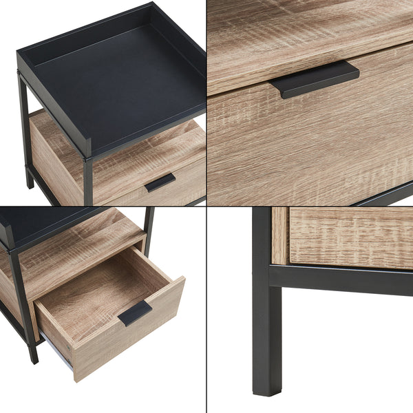 Table de chevet Belana 51 x 40 x 35 cm noir / effet chêne [en.casa]