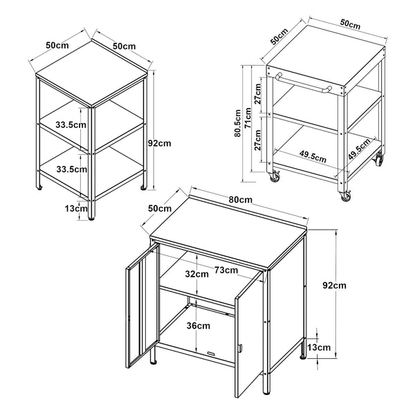 Tuinmeubelset Bolognano 3-delig kast rek serveerwagen staal zwart casa.pro