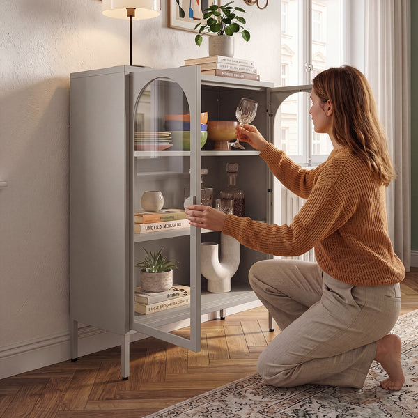 Dressoir Klippestad vitrinekast 95x80x35 cm camel [en.casa]
