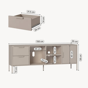 Meuble TV Kliri acier 150 x 35 x 58 cm camel [en.casa]