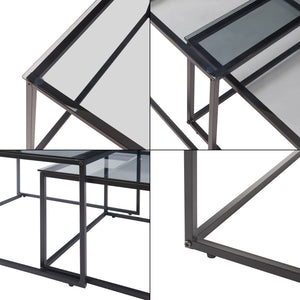 Lot de 2 tables basses Tromlaslo gigognes verre fumé gris [en.casa] 