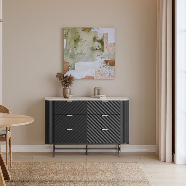 Commode Olvehok 81 x 120 x 40 cm effet marbre blanc noir [en.casa]