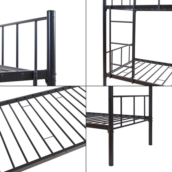 Lit superposé en métal Berimma avec 2 matelas 90 x 200 cm noir [en.casa] 