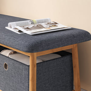 Banc à chaussures Vad bambou 90 x 30 x 45 cm naturel gris [en.casa]