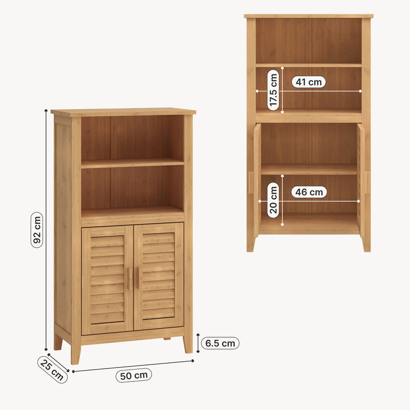 Croquis coté Meuble d’appoint Rirg bambou 92 x 50 x 25 cm naturel [en.casa]
