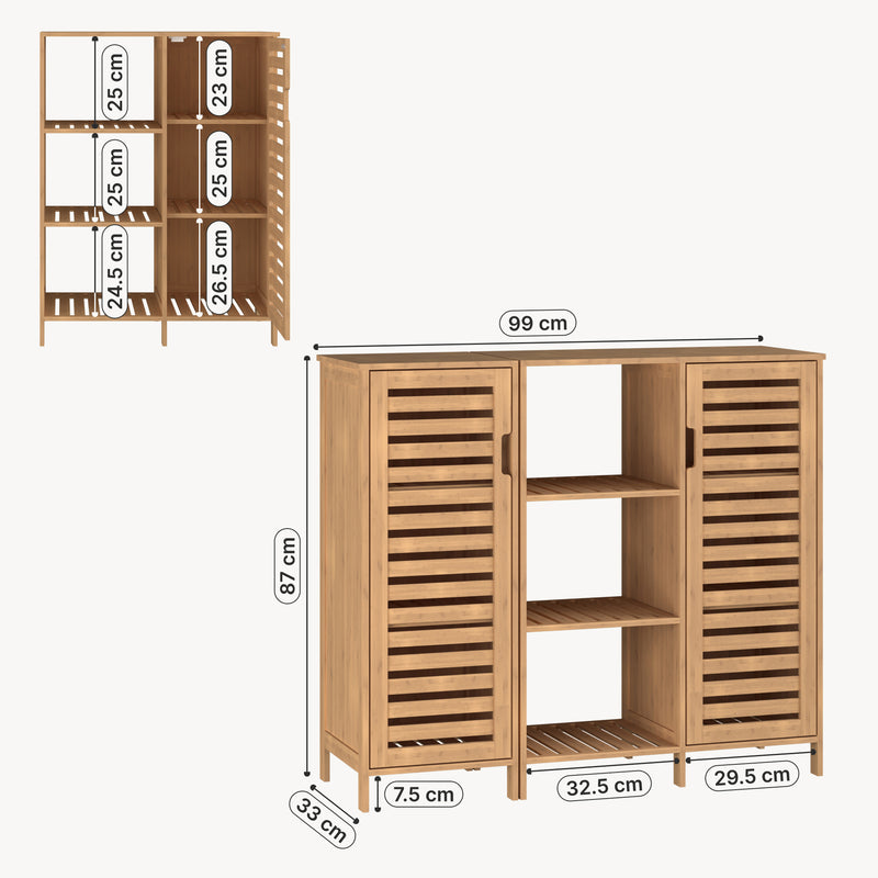 Croquis coté Meuble d’appoint Hakseri 2 éléments 87 x 99 x 33 cm bambou naturel [en.casa]