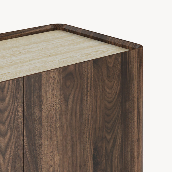 Meuble TV Trorlon 160x40x55 cm aspect noyer/travertin [en.casa]