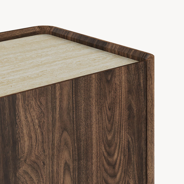 Commode Trorlon 83x80x40 cm aspect noyer/travertin [en.casa]
