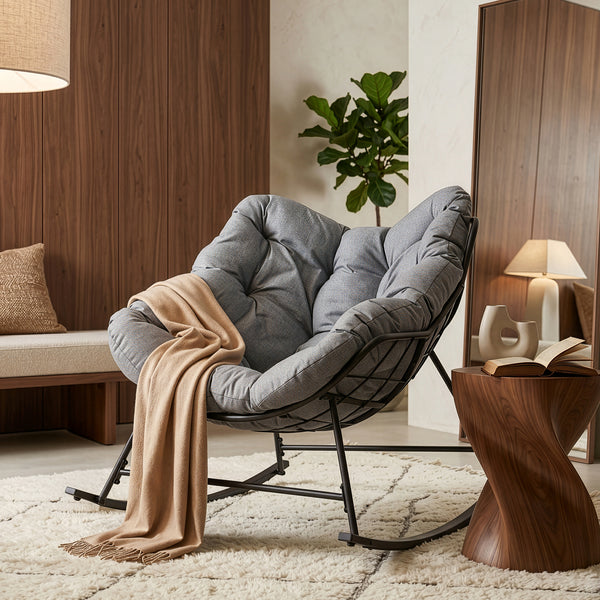 Schommelstoel Villeneuve 85x90x91 cm Zwart/Grijs [en.casa]