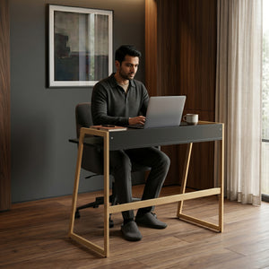Bureau Kuomi 84 x 73 x 47 cm beige gris foncé [en.casa]