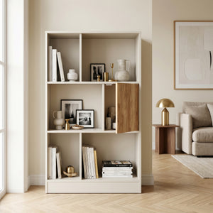 Bibliothèque Karena 112x70x30 cm Crème blanc/Aspect chêne [en.casa]