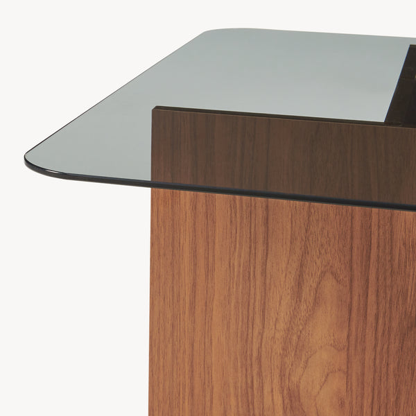 Salontafel Benexjö met glazen blad 70x70x36 cm walnootlook/grijs [en.casa]