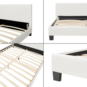 Lit Double Rembourré Albacete Sommier à Lattes Housse Similicuir 180 x 200 cm Blanc Corium