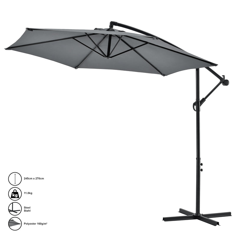 Croquis coté Parasol Déporté Budva Hexagonal avec Manivelle Diamètre 270 cm Gris [casa.pro]