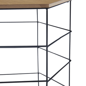 Lot de 2 paniers en métal Hørsholm avec plateau amovible hexagonal noir / effet bois [en.casa]