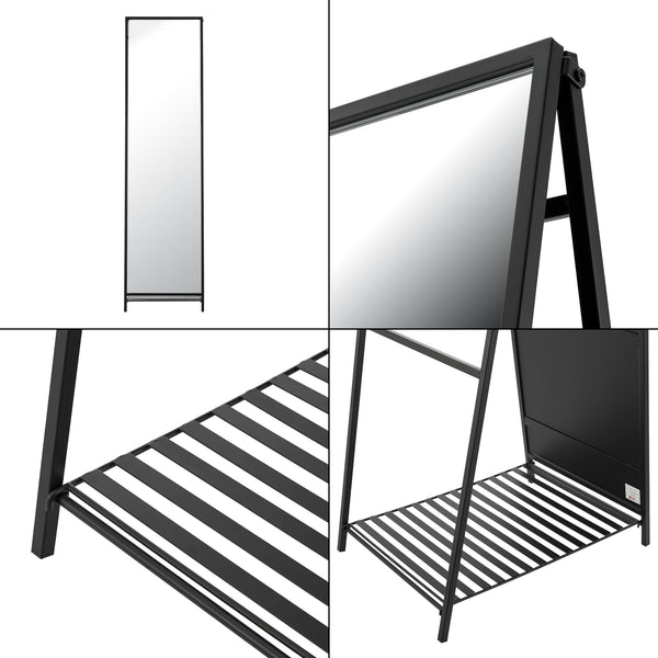 [en.casa] Spiegel vrijstaand Ruffano met plank 160x44x59,5 cm zwart