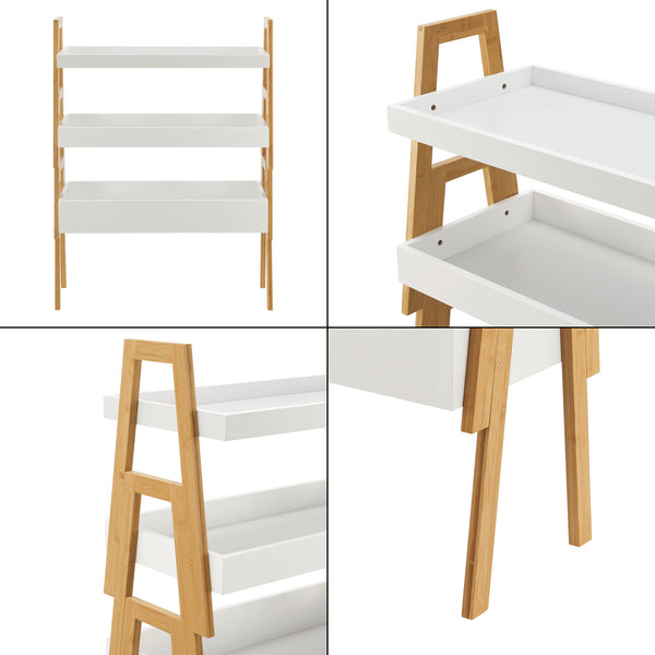 Lot de 3 étagères empilables Hitra bambou 85 x 65 x 30 cm naturel blanc [en.casa]