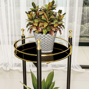 Support de plantes Oulainen à 2 niveaux métal 79 x 28 x 28 cm noir or [en.casa]