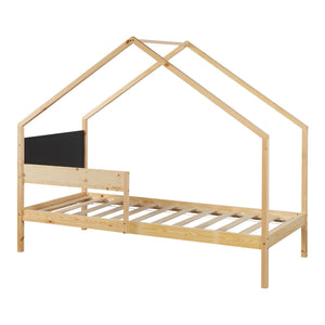 Kinderbed Sodankylä huisbed met onderschuifbed 90x200 cm naturel en zwart [en.casa]