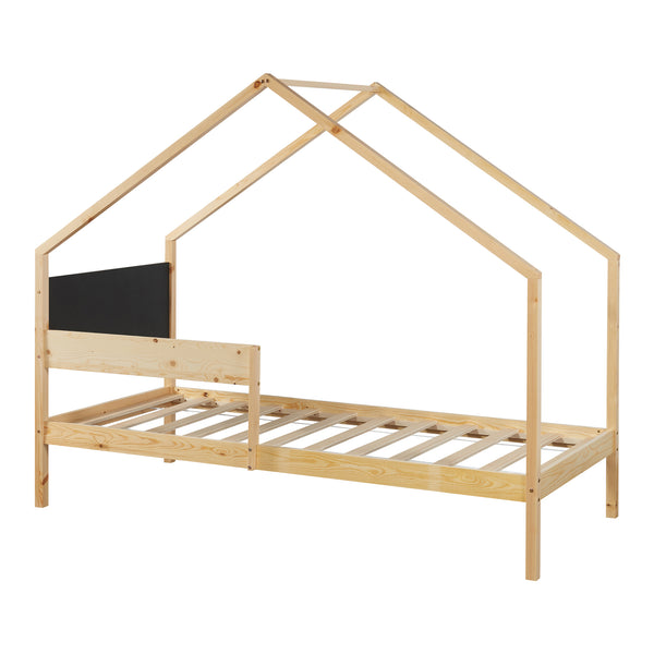 Kinderbed Sodankylä huisbed met onderschuifbed 90x200 cm naturel en zwart [en.casa]