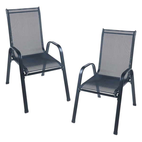 Salon de jardin 7 pièces Aradeo avec table à manger et 6 chaises acier verre trempé textilène casa.pro