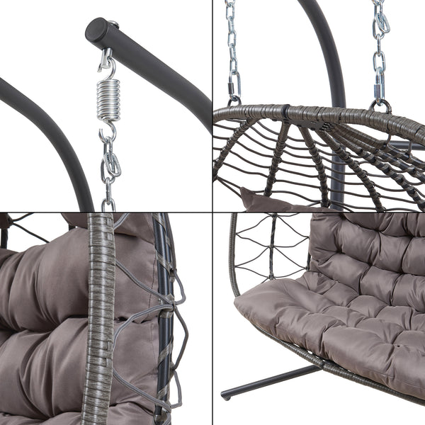 Dubbele hangstoel Skense met standaard grijs 198x156x98 cm [en.casa]
