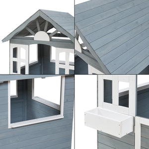 Cabane de jeu d'extérieur Vesa 138 x 120 x 102 cm bois de sapin gris blanc casa.pro