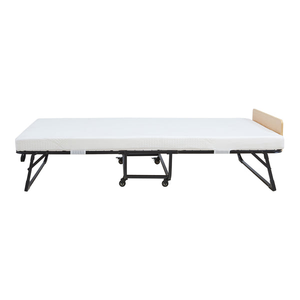 Lit pliant avec matelas en mousse froide Lustendi 90 x 200 cm noir effet chêne [en.casa]