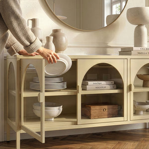Buffet vitrine Klippestad acier verre 118 x 35 x 55 cm camel [en.casa]