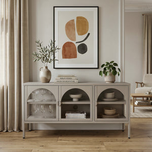 Dressoir Klippestad vitrinekast 118x35x55 cm camel [en.casa]