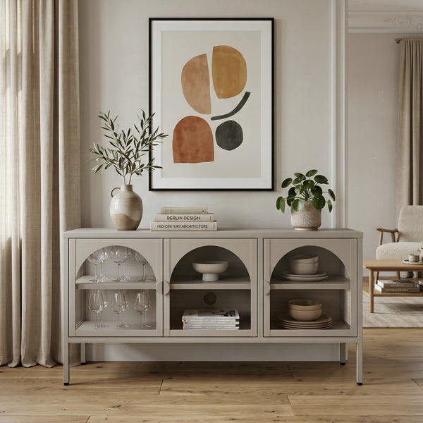 Dressoir Klippestad vitrinekast 118x35x55 cm camel [en.casa]