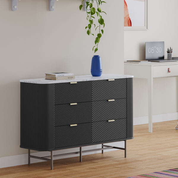 Commode Olvehok 81 x 120 x 40 cm effet marbre blanc noir [en.casa]