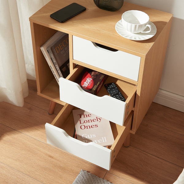 Table de chevet Bordkak 55 x 48 x 30 cm effet chêne blanc [en.casa]