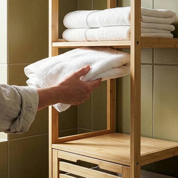 Badrek met wasmand Anun 130x36x33 cm bamboe houtkleurig [en.casa]