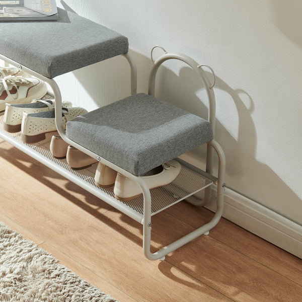 Banc à chaussures Jässaatka avec tabouret enfant 100 x 32 x 46 cm gris  [en.casa]