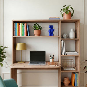 Bureau Onega met opbergrek 143x114x40 cm houtkleurig [en.casa]
