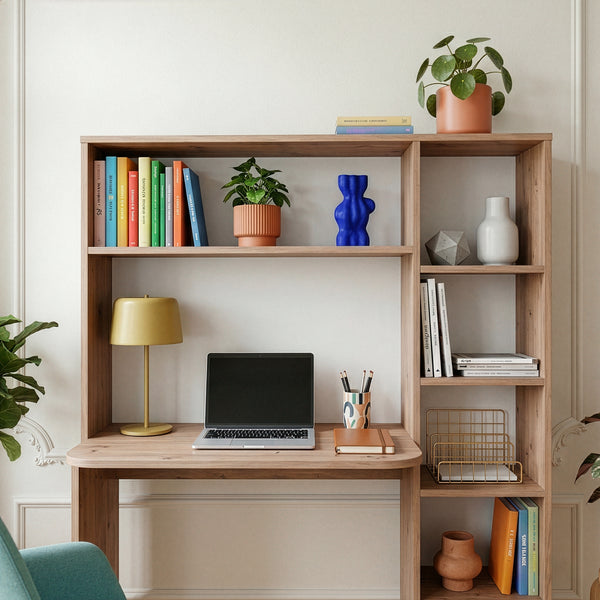 Bureau Onega met opbergrek 143x114x40 cm houtkleurig [en.casa]