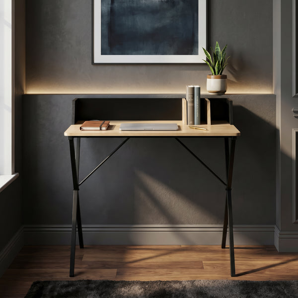 Bureau Kappespoo 84x80x50 cm Noir/Aspect chêne [en.casa]