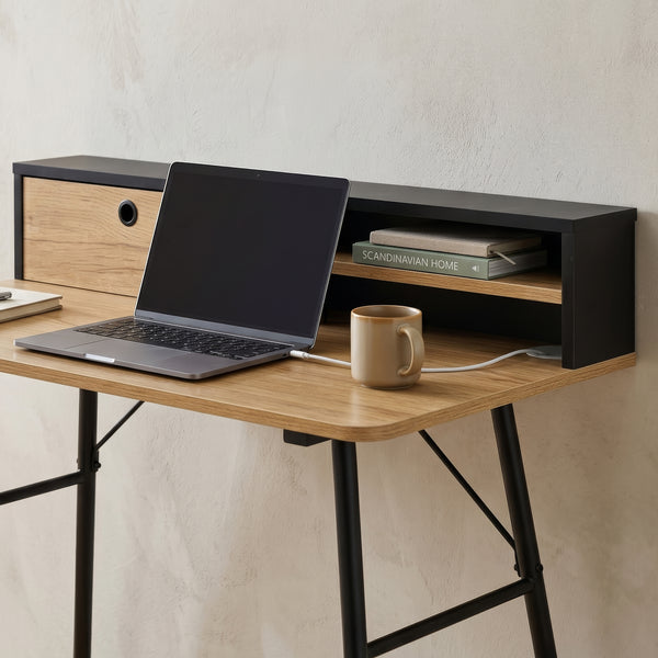 Bureau Var 93x90x50 cm Zwart/Eikenlook [en.casa]