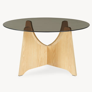 Salontafel 'Omlar' met glazen blad rond Ø70 x 35 cm eikenlook / rookgrijs