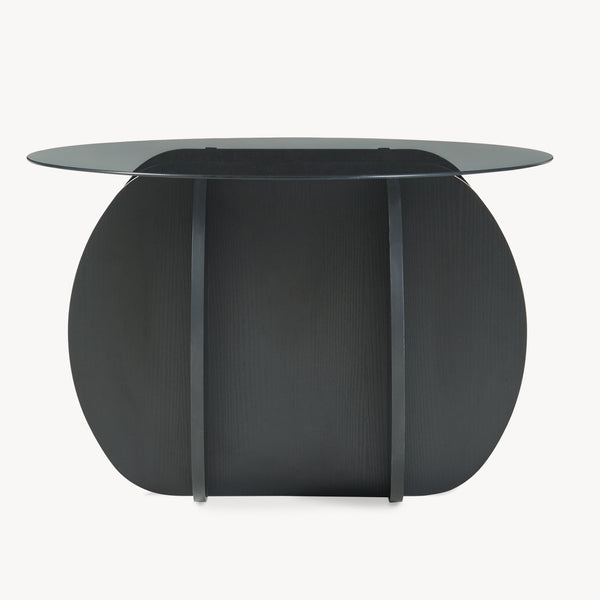 Table basse Karhuvandi avec plateau en verre Ø70x40 cm Noir/Gris [en.casa]