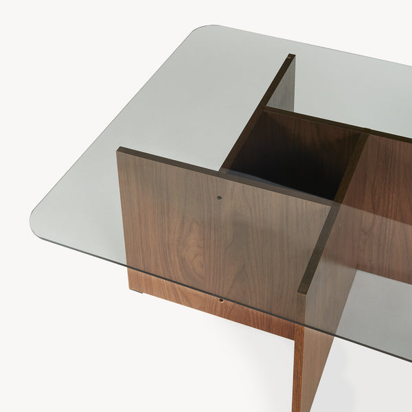 Salontafel Benexjö met glazen blad 70x70x36 cm walnootlook/grijs [en.casa]