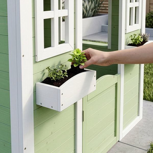 Maison de jeu pour enfants Kuoldsvin Bois de sapin 144x102x90 cm Vert/Blanc [en.casa]